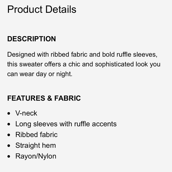 🌸Express Cream Ribbed Ruffle Sleeve V-Neck Sweater - Picture 7 of 7